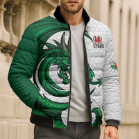 Wales Celtic Dragon Bomber Puffer Jacket Welsh Mythic Green Dragon - Wonder Print Shop