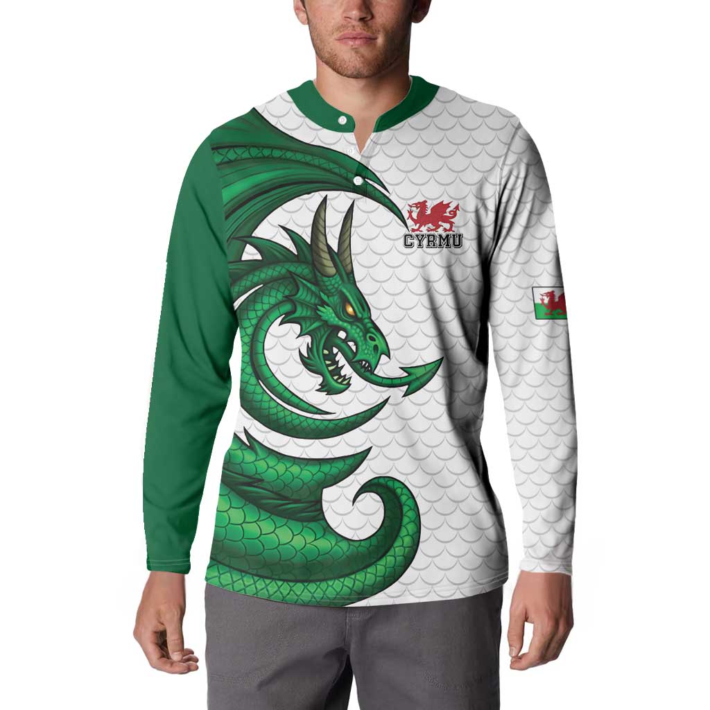 Wales Celtic Dragon Button Sweatshirt Welsh Mythic Green Dragon - Wonder Print Shop