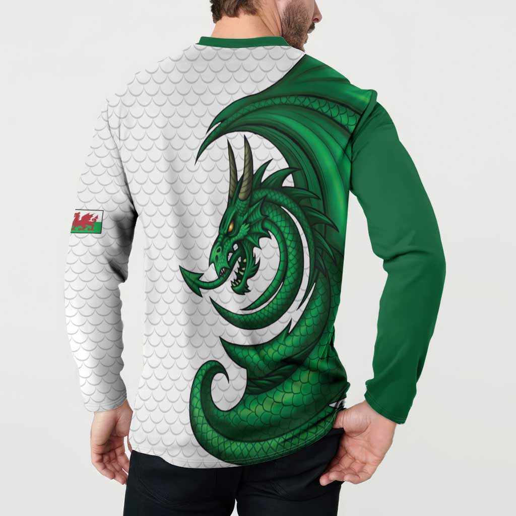 Wales Celtic Dragon Button Sweatshirt Welsh Mythic Green Dragon - Wonder Print Shop