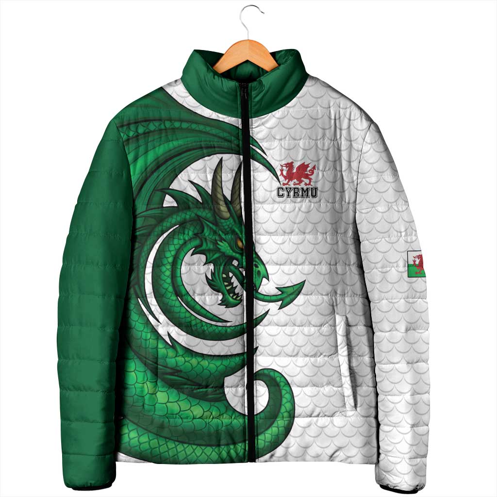 Wales Celtic Dragon Padded Jacket Welsh Mythic Green Dragon - Wonder Print Shop