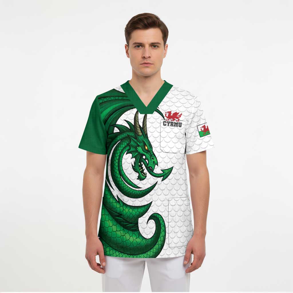 Wales Celtic Dragon Scrub Top Welsh Mythic Green Dragon - Wonder Print Shop