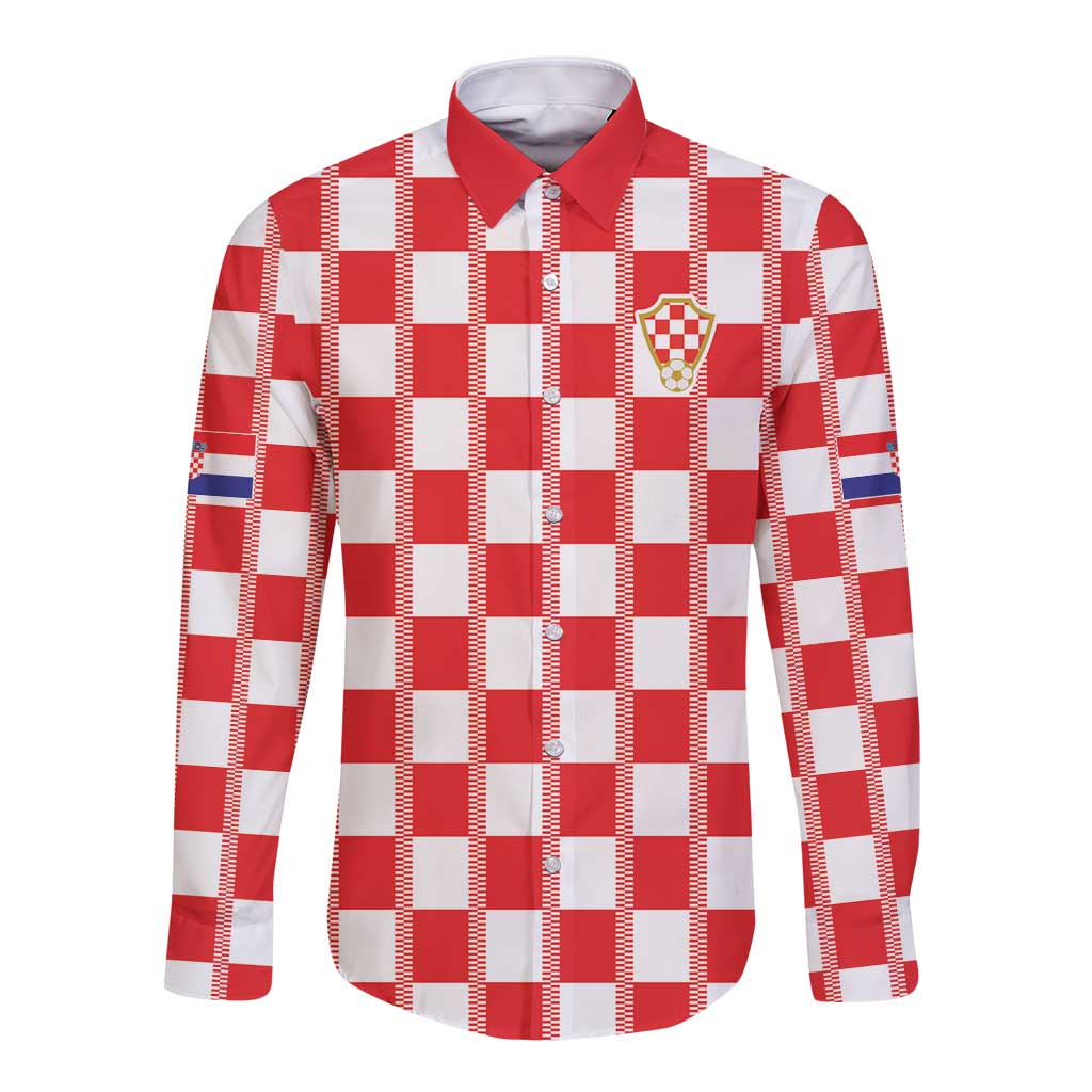 Custom World Football 2026 Croatia Long Sleeve Button Shirt Vatreni Checkerboard Style - Wonder Print Shop