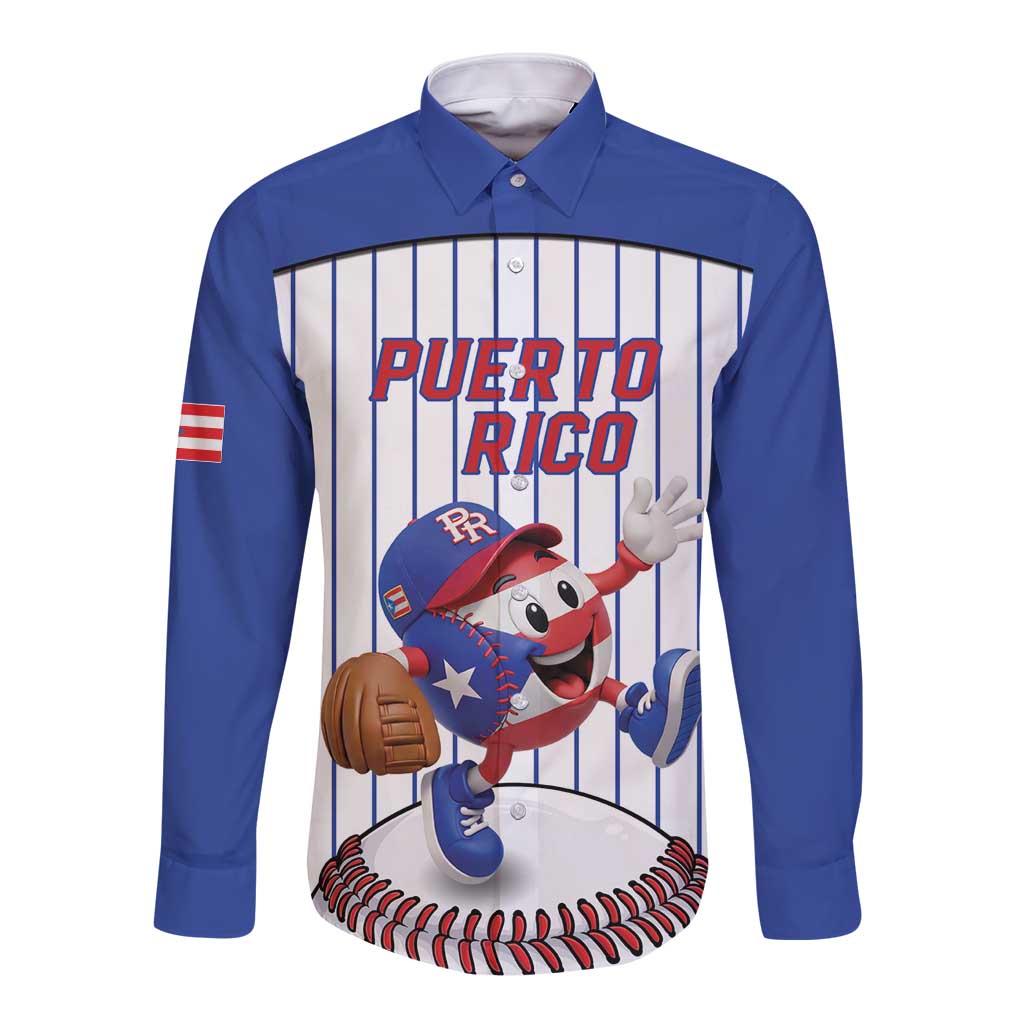 Puerto Rico Baseball Custom Long Sleeve Button Shirt Puerto Rican Flag Mascot Design