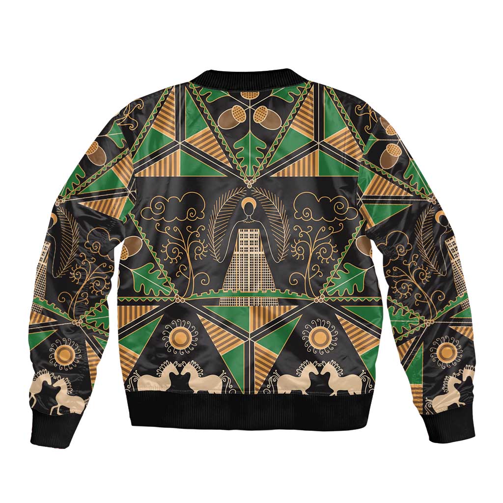 Ukraine Pysanky Pattern Bomber Jacket Berehynia Guardian Folk Art