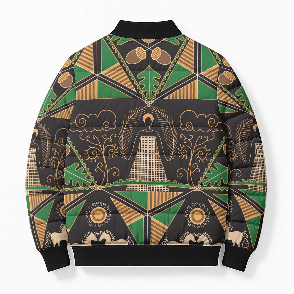 Ukraine Pysanky Pattern Bomber Puffer Jacket Berehynia Guardian Folk Art