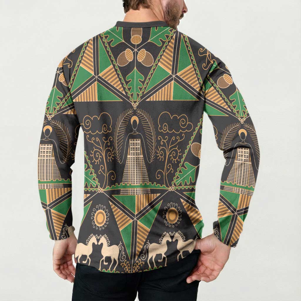 Ukraine Pysanky Pattern Button Sweatshirt Berehynia Guardian Folk Art