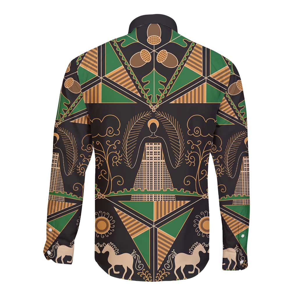 Ukraine Pysanky Pattern Long Sleeve Button Shirt Berehynia Guardian Folk Art