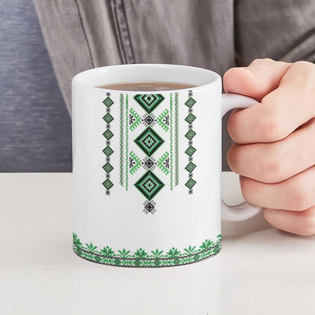 Ukraine Vyshyvanka Inspired Ceramic Mug Ukrainian Traditional Folk Pattern