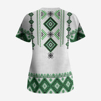 Ukraine Vyshyvanka Inspired Scrub Top Ukrainian Traditional Folk Pattern