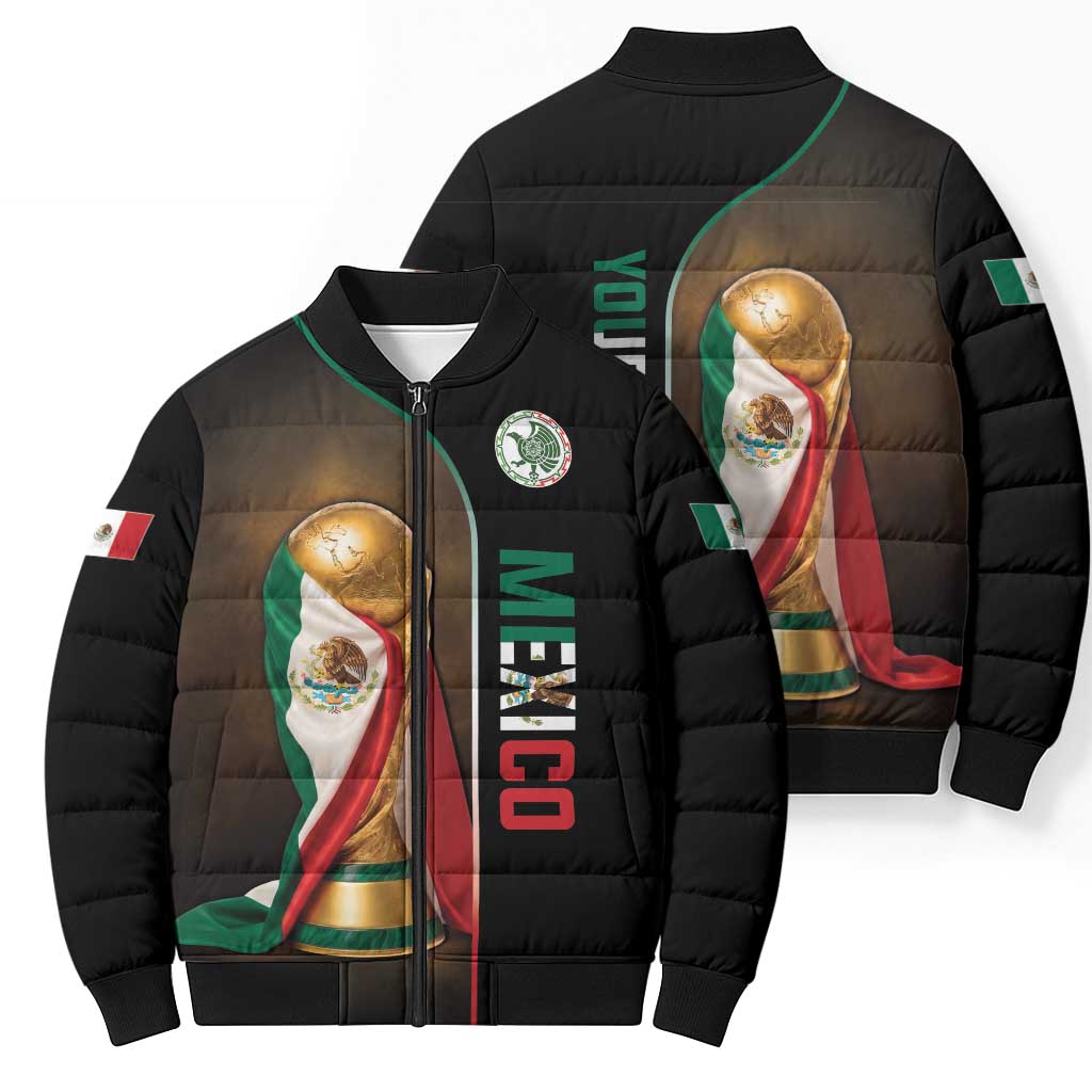 Personalized Mexico Football 2026 Bomber Puffer Jacket Trophy Flag Pride Art