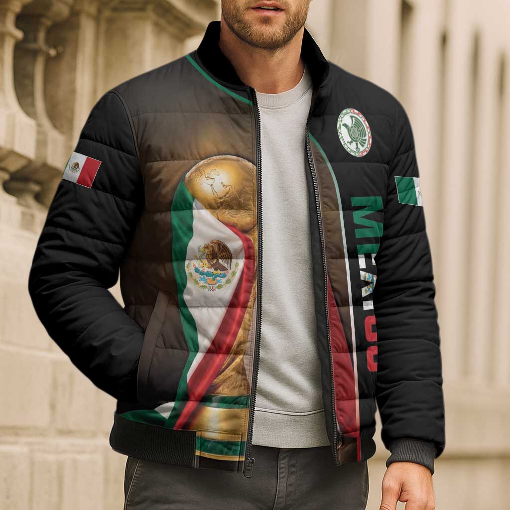 Personalized Mexico Football 2026 Bomber Puffer Jacket Trophy Flag Pride Art