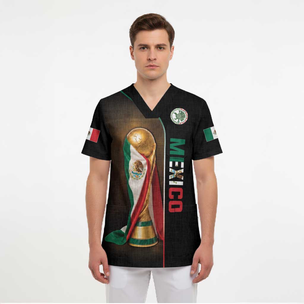 Personalized Mexico Football 2026 Scrub Top Trophy Flag Pride Art