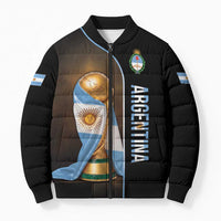 Personalized Argentina Football 2026 Bomber Puffer Jacket Trophy Flag Pride Art