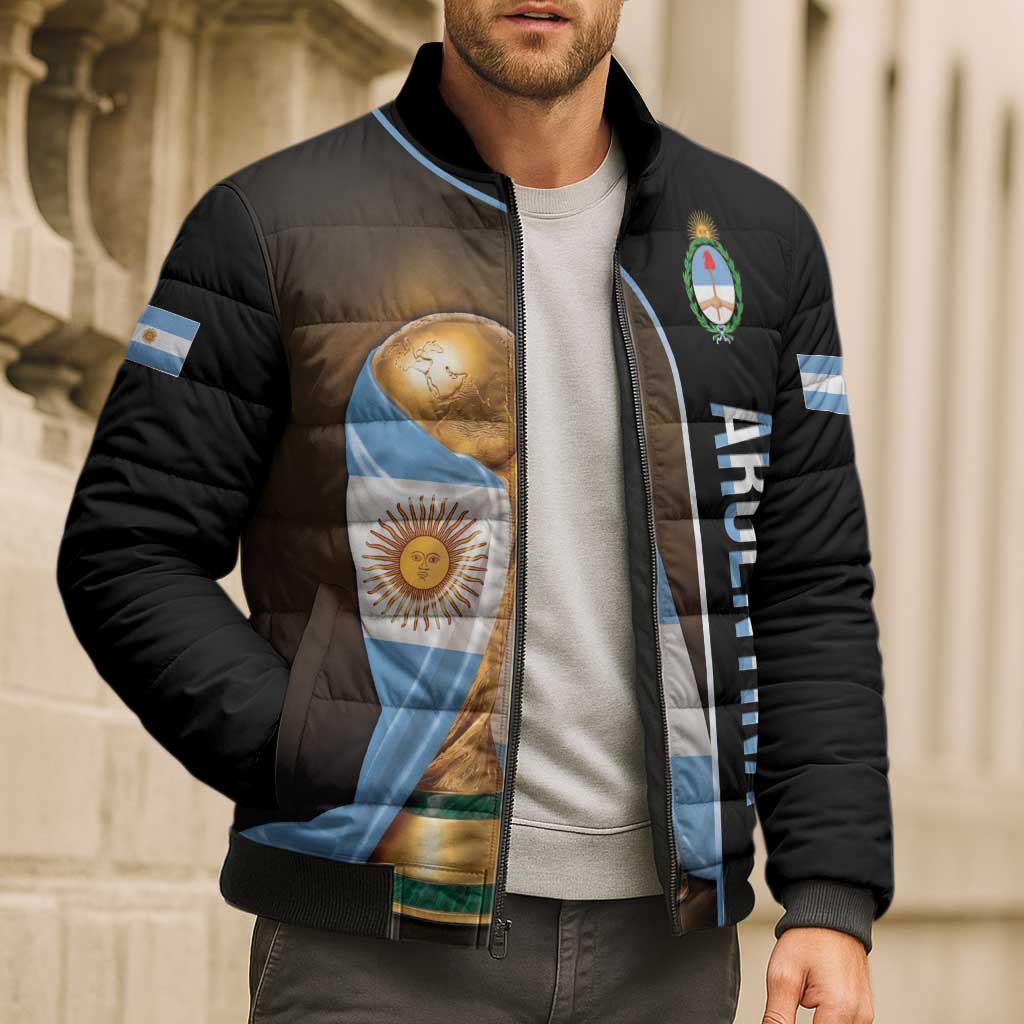 Personalized Argentina Football 2026 Bomber Puffer Jacket Trophy Flag Pride Art