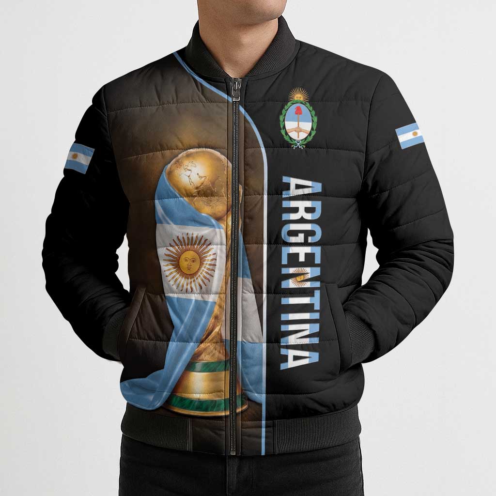 Personalized Argentina Football 2026 Bomber Puffer Jacket Trophy Flag Pride Art