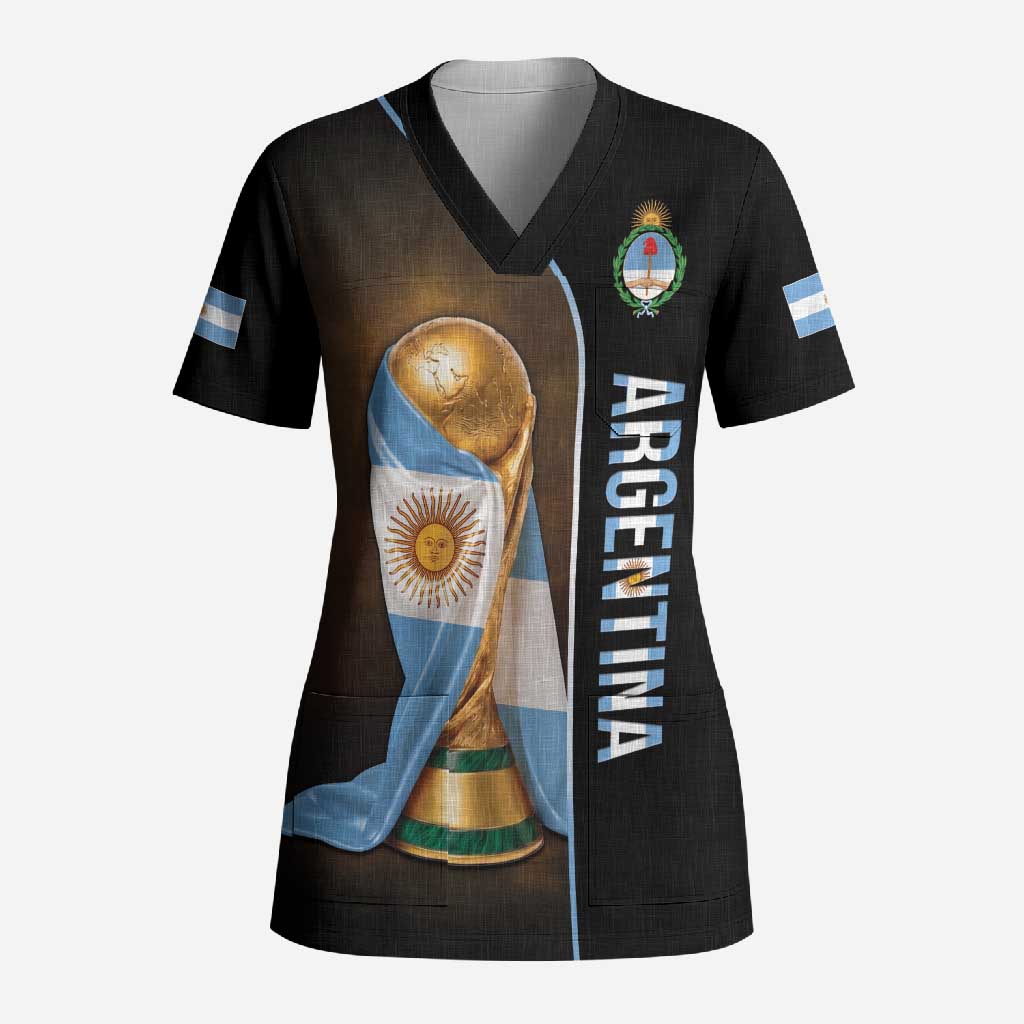 Personalized Argentina Football 2026 Scrub Top Trophy Flag Pride Art