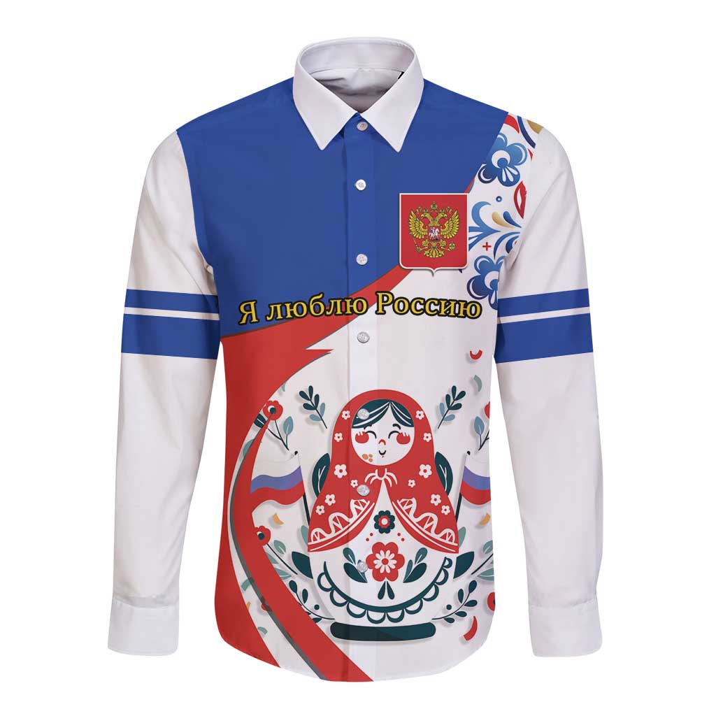 Matryoshka Doll Long Sleeve Button Shirt Flag Color Style No2 - Wonder Print Shop
