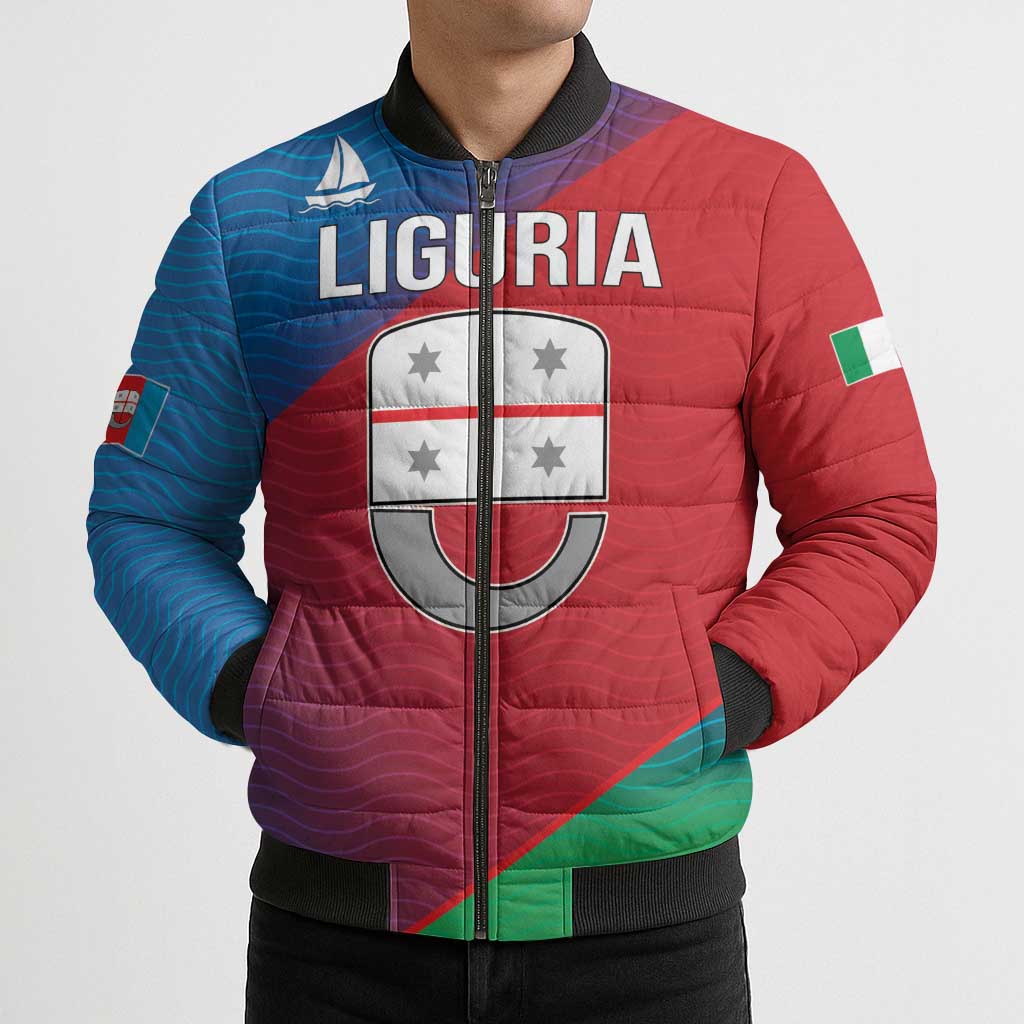Italy Liguria Bomber Puffer Jacket Emblem With Flag Style - Wonder Print Shop
