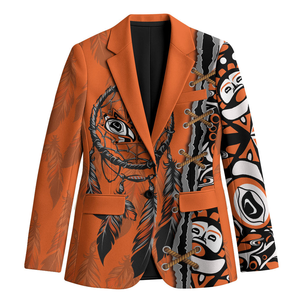 Canada Indigenous Orange Shirt Day Blazer Haida Dreamcatcher Art