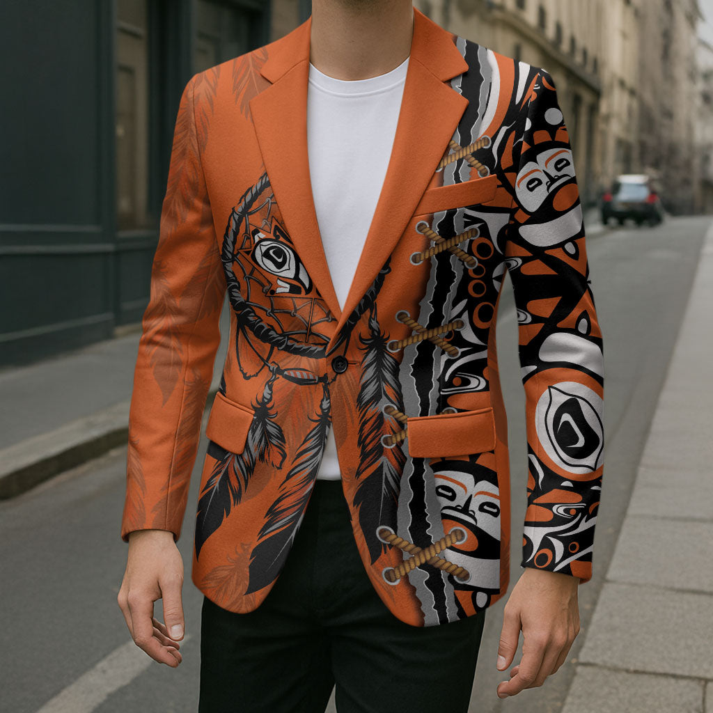 Canada Indigenous Orange Shirt Day Blazer Haida Dreamcatcher Art