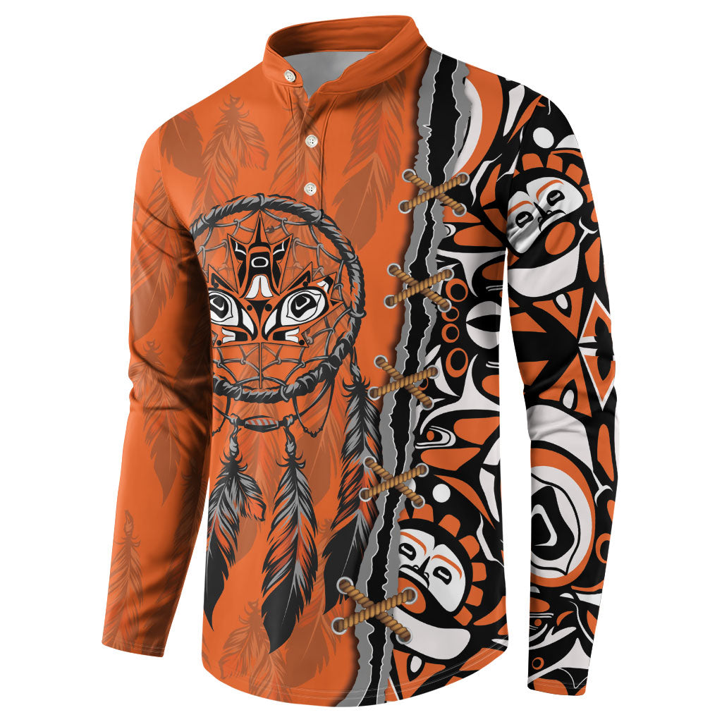 Canada Indigenous Orange Shirt Day Button Sweatshirt Haida Dreamcatcher Art