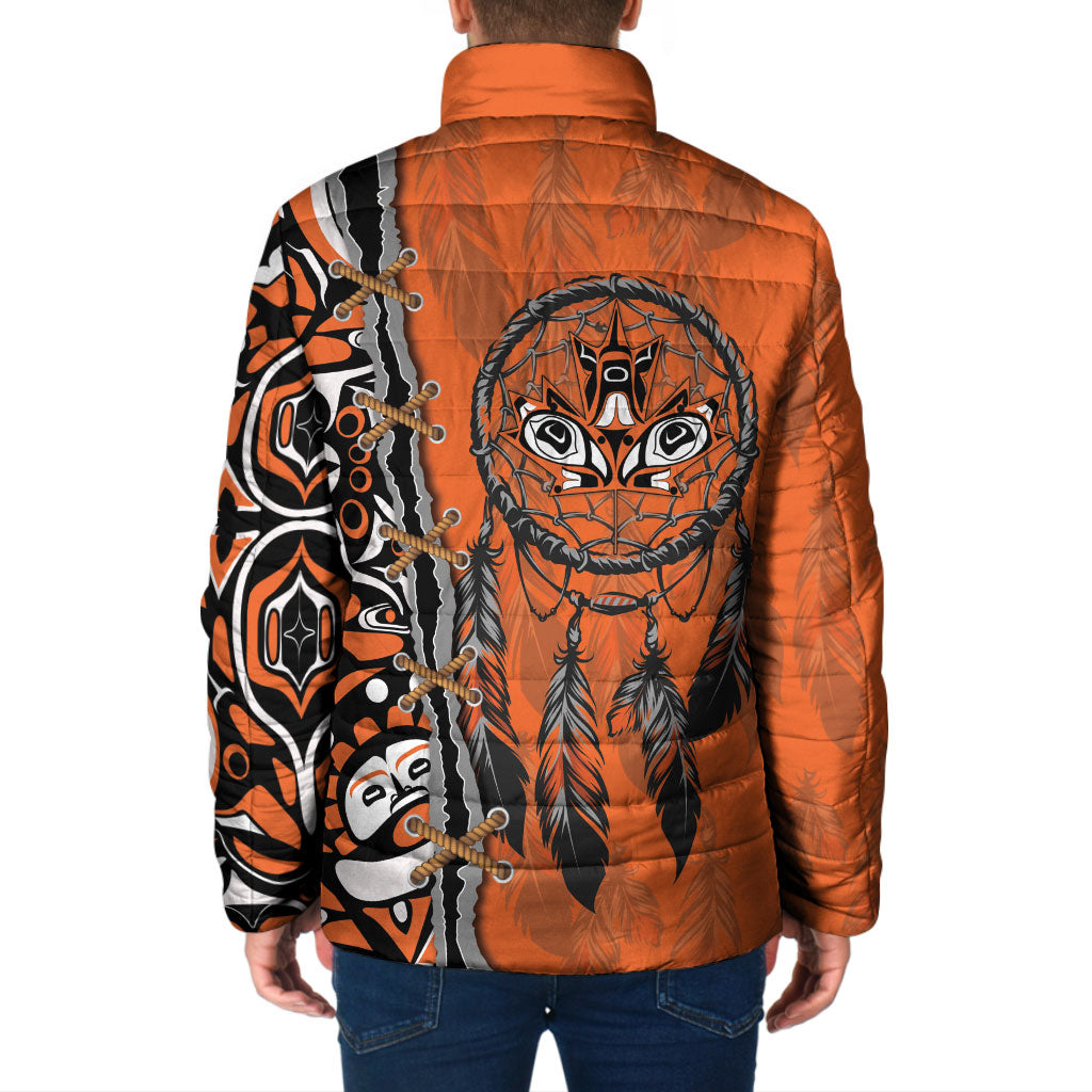 Canada Indigenous Orange Shirt Day Padded Jacket Haida Dreamcatcher Art