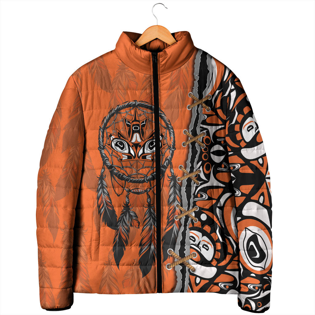 Canada Indigenous Orange Shirt Day Padded Jacket Haida Dreamcatcher Art