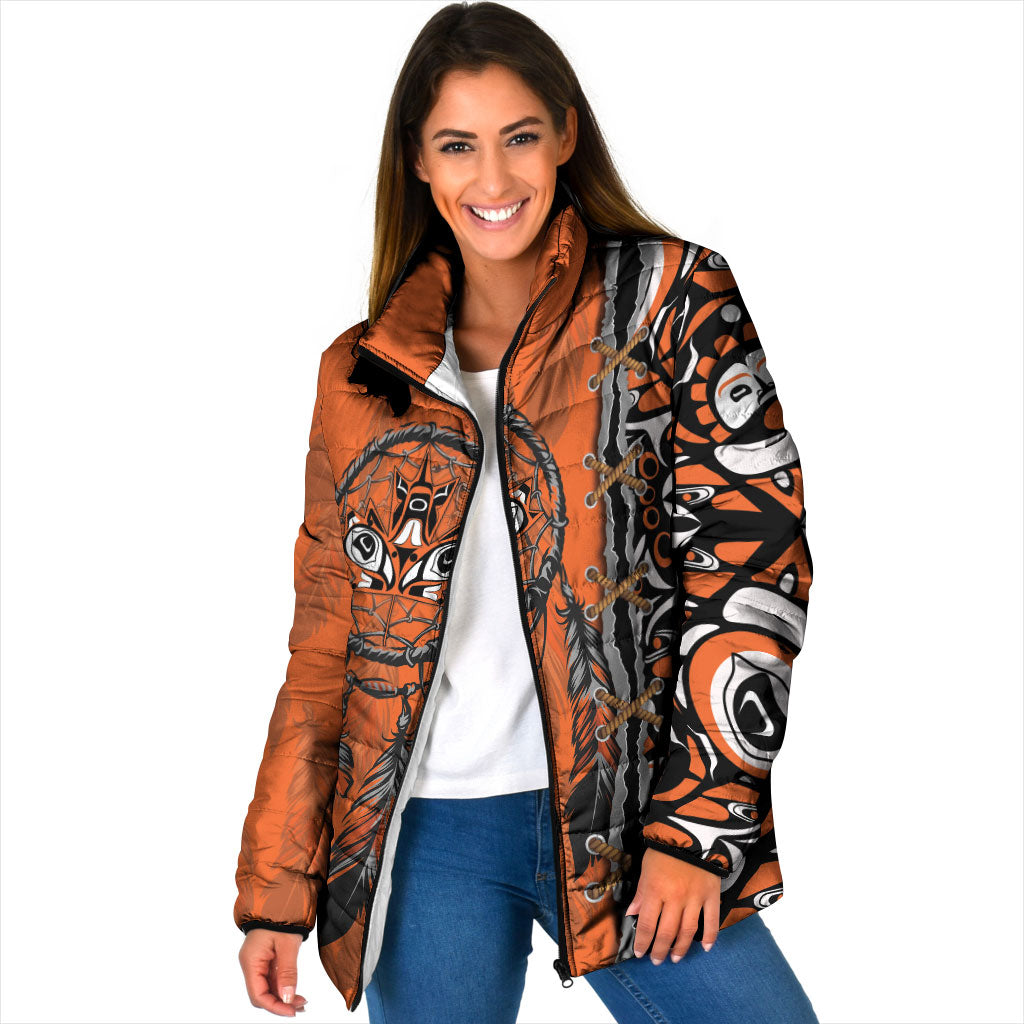 Canada Indigenous Orange Shirt Day Padded Jacket Haida Dreamcatcher Art