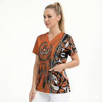 Canada Indigenous Orange Shirt Day Scrub Top Haida Dreamcatcher Art