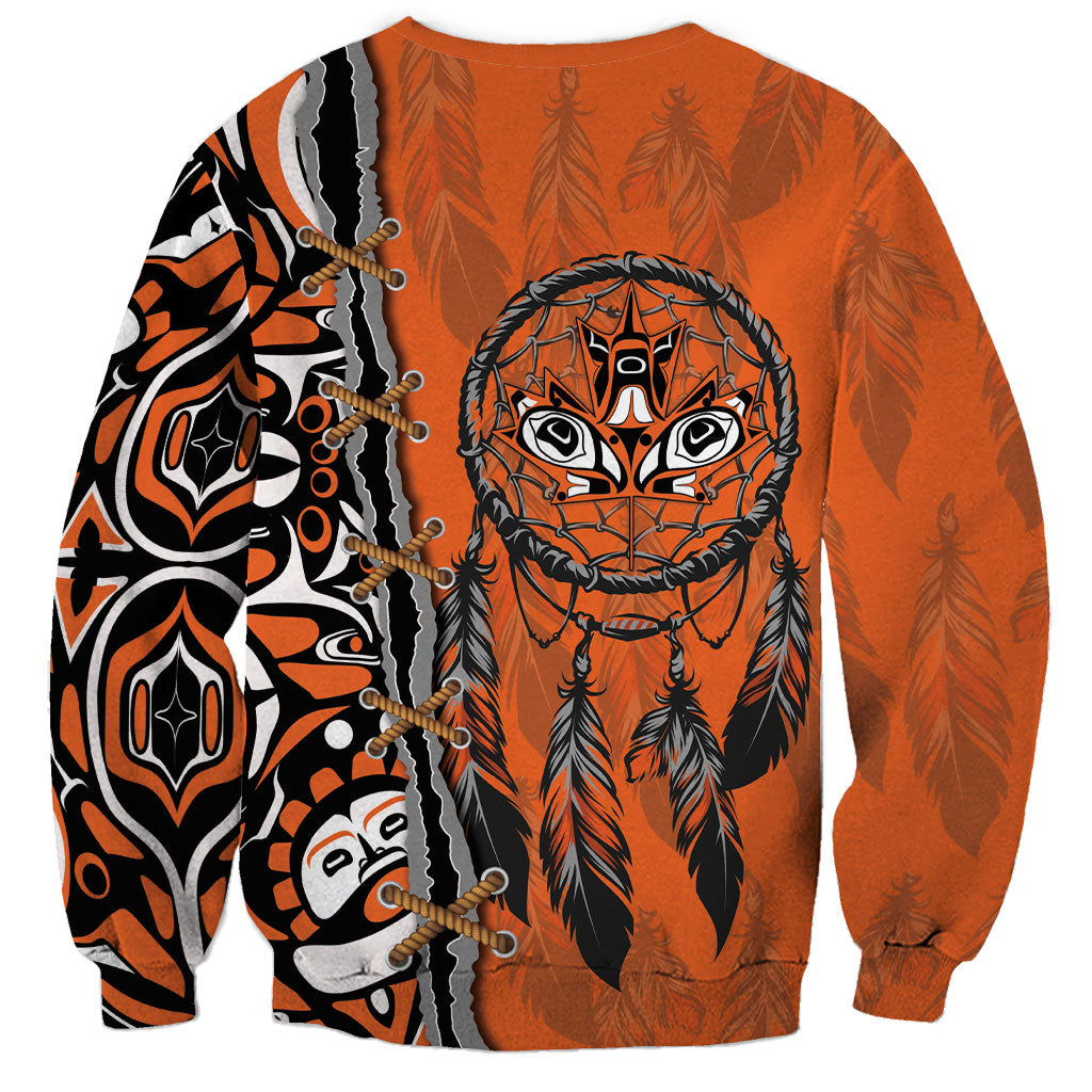 Canada Indigenous Orange Shirt Day Sweatshirt Haida Dreamcatcher Art