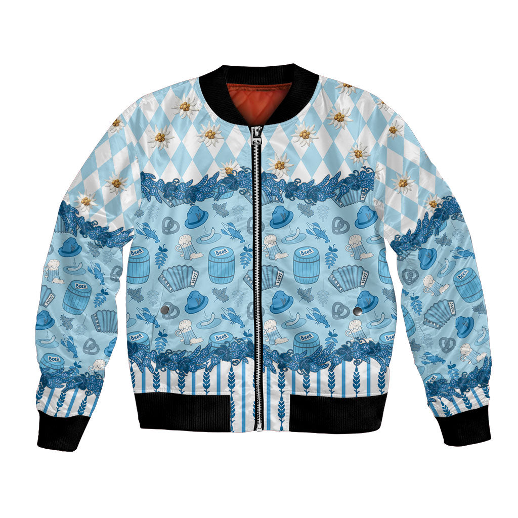 Oktoberfest Bavarian Heritage Bomber Jacket Edelweiss Beer Festival Blue Pattern