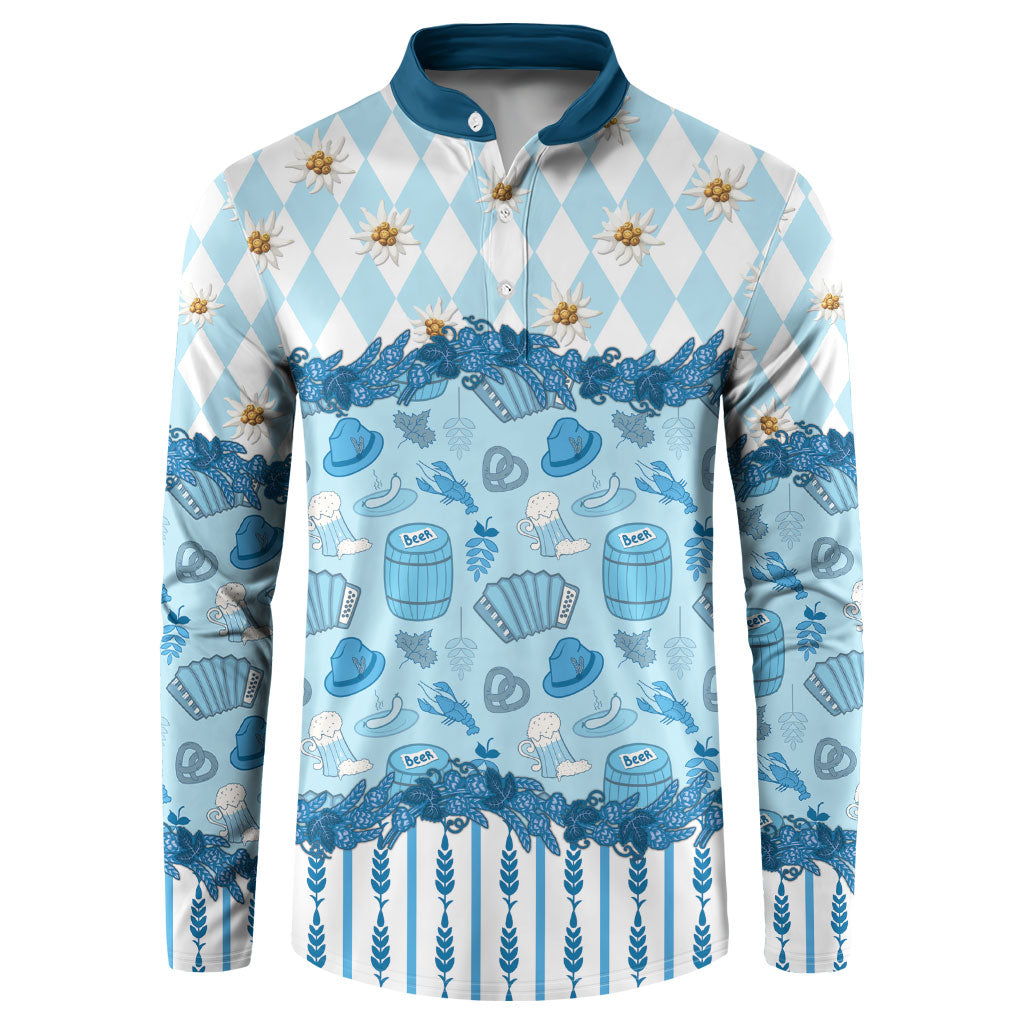 Oktoberfest Bavarian Heritage Button Sweatshirt Edelweiss Beer Festival Blue Pattern