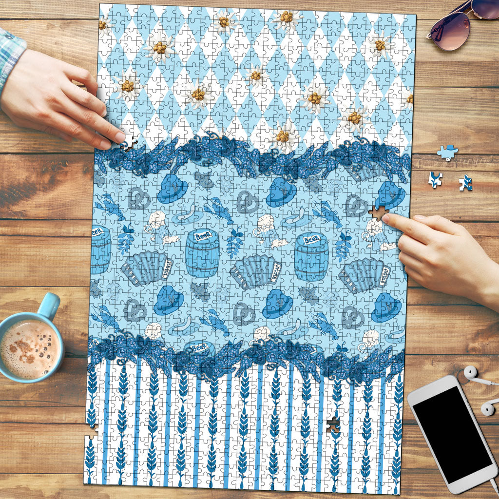 Oktoberfest Bavarian Heritage Puzzle Edelweiss Beer Festival Blue Pattern