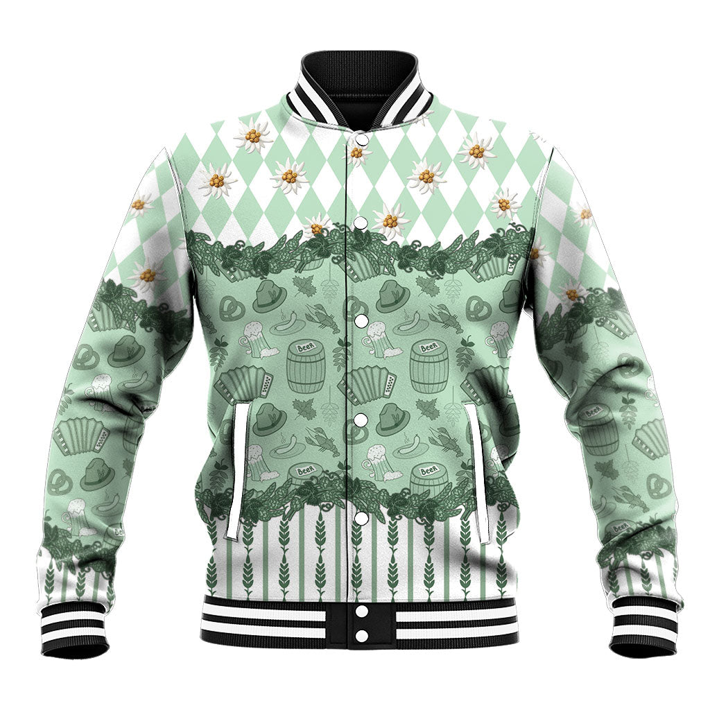 Oktoberfest Bavarian Heritage Baseball Jacket Edelweiss Beer Festival Green Pattern