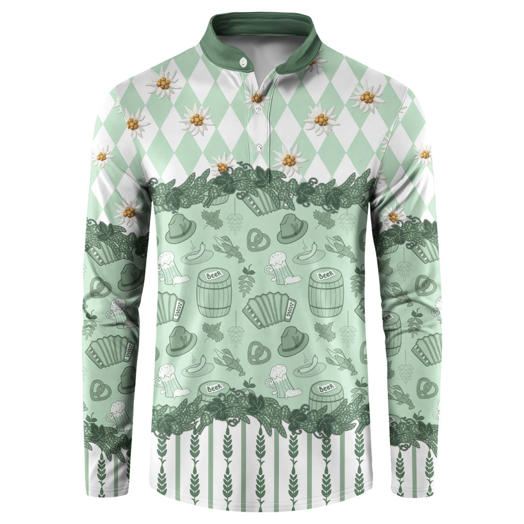 Oktoberfest Bavarian Heritage Button Sweatshirt Edelweiss Beer Festival Green Pattern