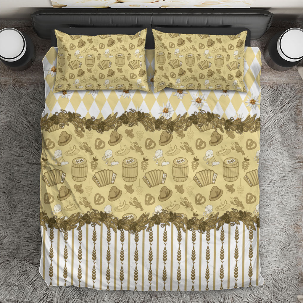 Oktoberfest Bavarian Heritage Bedding Set Edelweiss Beer Festival Gold Pattern