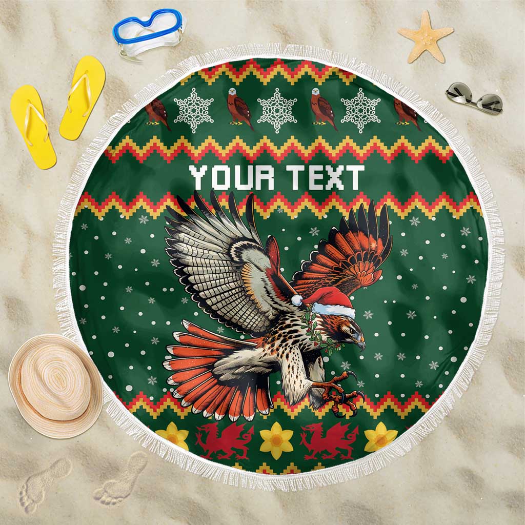 Personalized Radnorshire Wales Christmas Beach Blanket Red-Tailed Hawk Design - Wonder Print Shop
