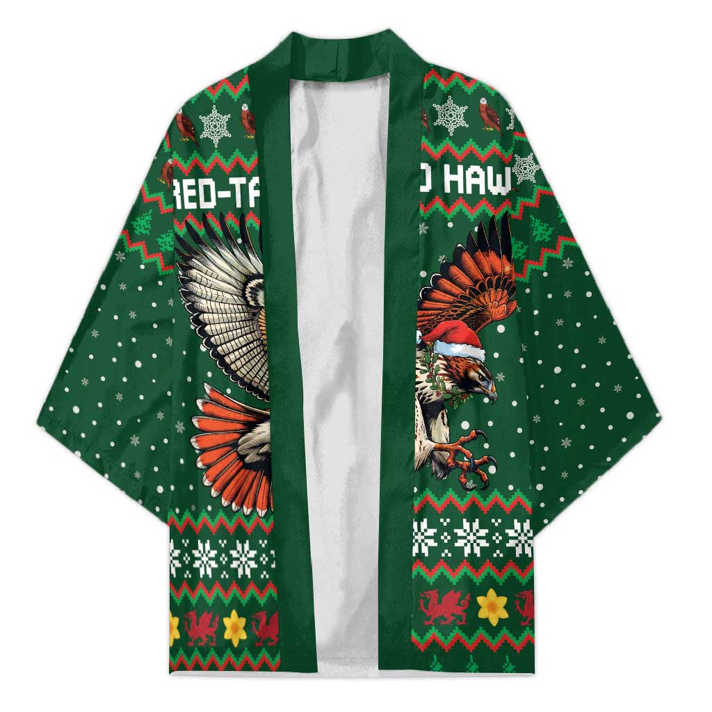 Personalized Radnorshire Wales Christmas Kimono Red-Tailed Hawk Design - Wonder Print Shop