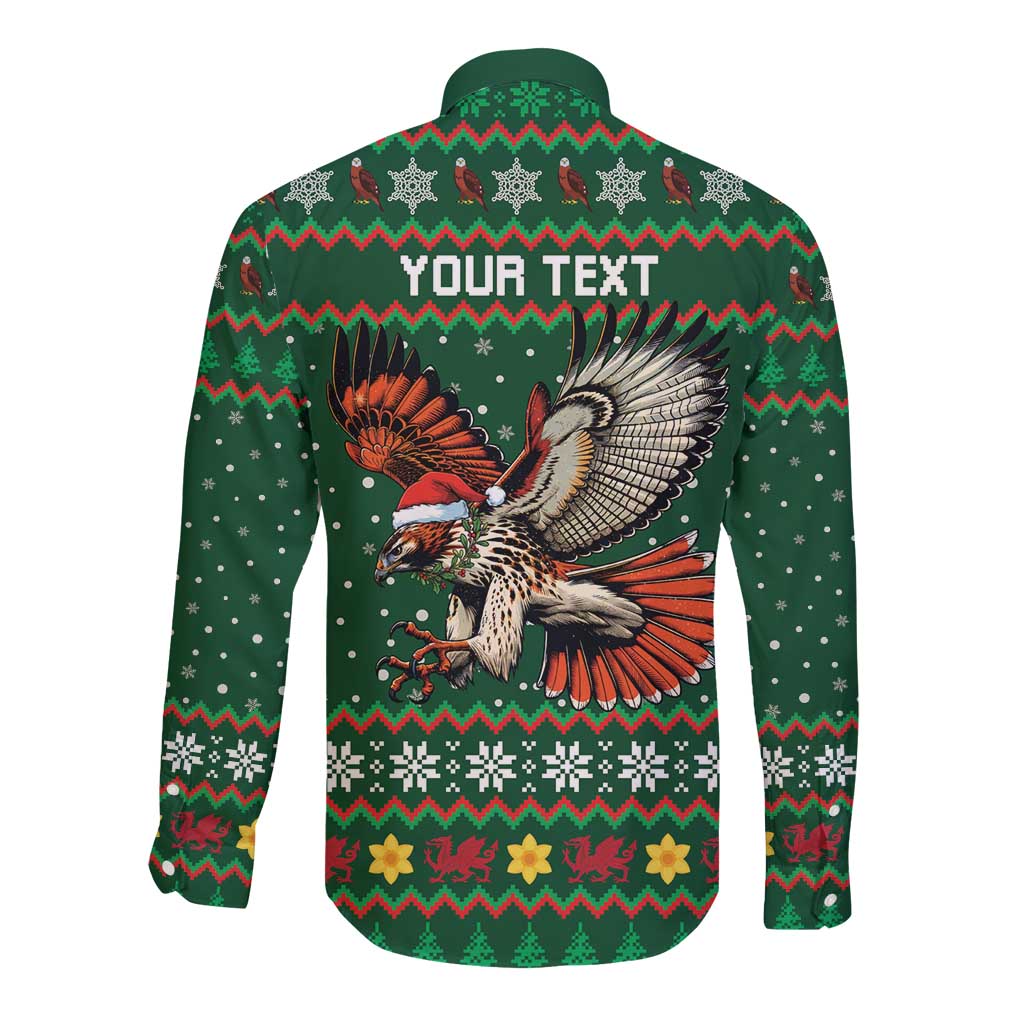 Personalized Radnorshire Wales Christmas Long Sleeve Button Shirt Red-Tailed Hawk Design - Wonder Print Shop