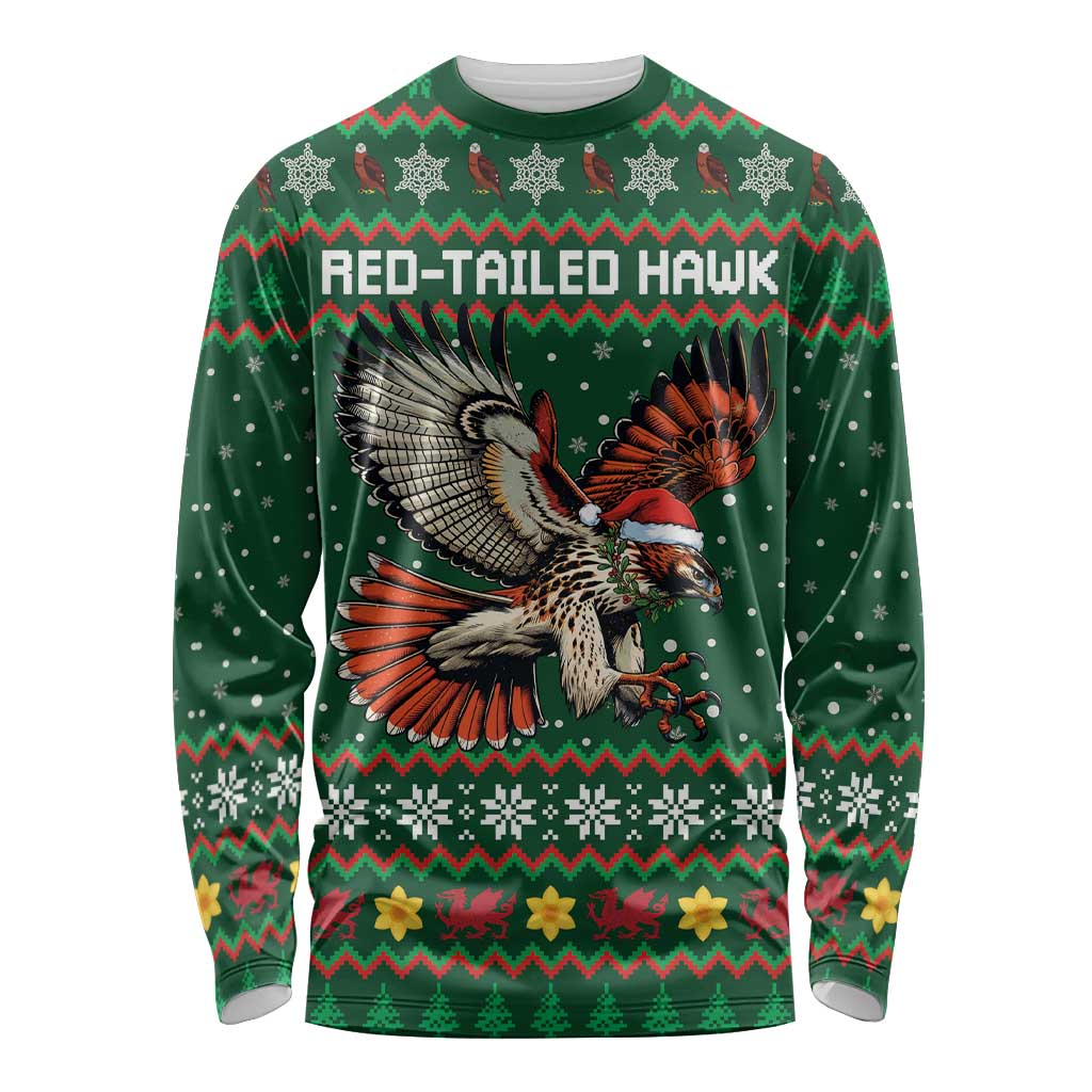 Personalized Radnorshire Wales Christmas Long Sleeve Shirt Red-Tailed Hawk Design - Wonder Print Shop