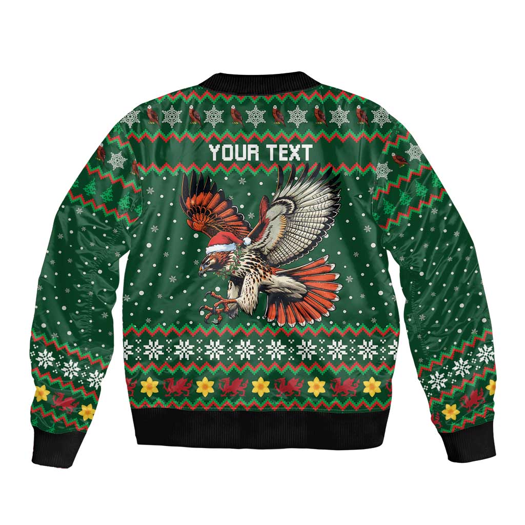 Personalized Radnorshire Wales Christmas Sleeve Zip Bomber Jacket Red-Tailed Hawk Design - Wonder Print Shop