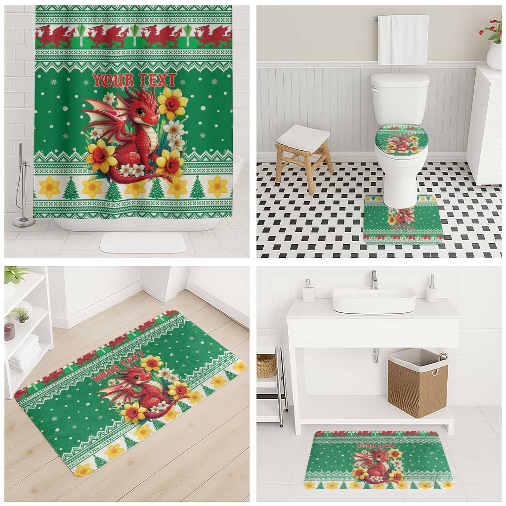 Personalized Wales Christmas Bathroom Set Cute Red Welsh Dragon and Daffodils - Wonder Print Shop