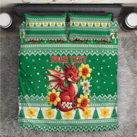 Personalized Wales Christmas Bedding Set Cute Red Welsh Dragon and Daffodils - Wonder Print Shop