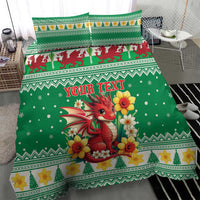 Personalized Wales Christmas Bedding Set Cute Red Welsh Dragon and Daffodils - Wonder Print Shop