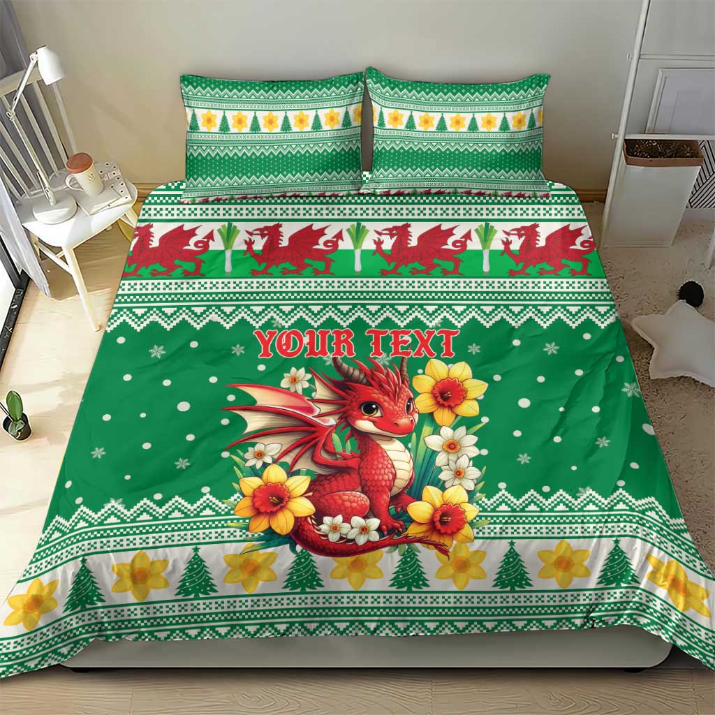 Personalized Wales Christmas Bedding Set Cute Red Welsh Dragon and Daffodils - Wonder Print Shop