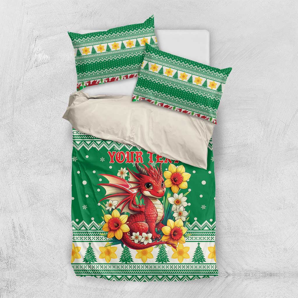 Personalized Wales Christmas Bedding Set Cute Red Welsh Dragon and Daffodils - Wonder Print Shop