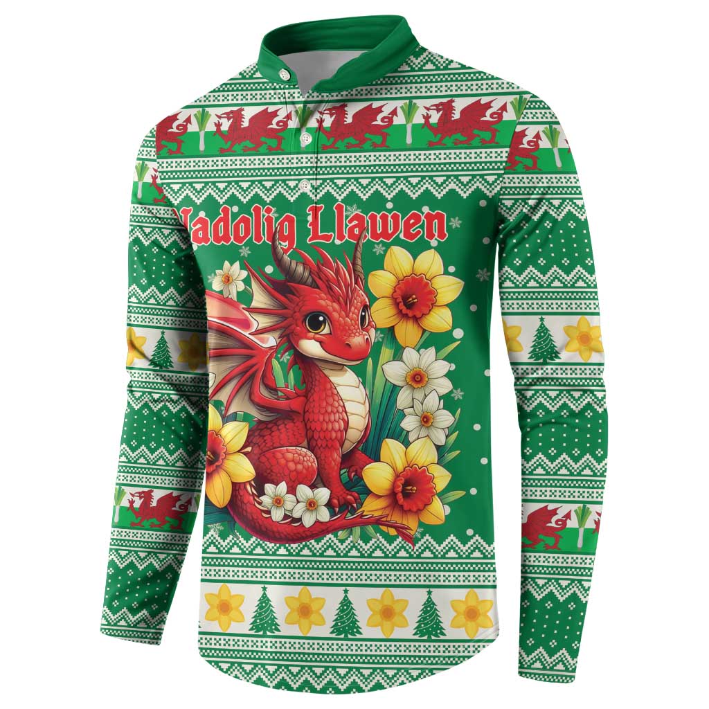 Personalized Wales Christmas Button Sweatshirt Cute Red Welsh Dragon and Daffodils - Wonder Print Shop