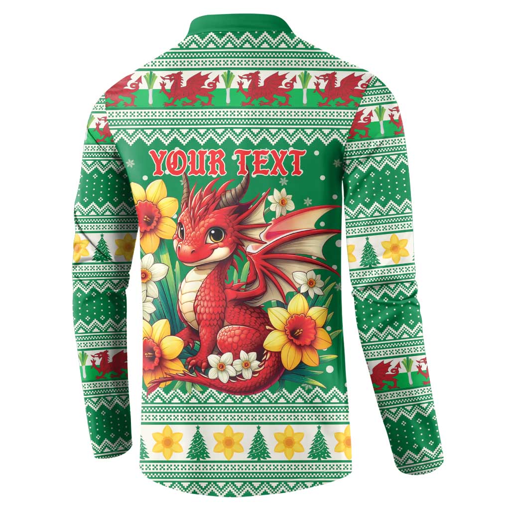 Personalized Wales Christmas Button Sweatshirt Cute Red Welsh Dragon and Daffodils - Wonder Print Shop
