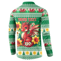 Personalized Wales Christmas Button Sweatshirt Cute Red Welsh Dragon and Daffodils - Wonder Print Shop