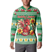 Personalized Wales Christmas Button Sweatshirt Cute Red Welsh Dragon and Daffodils - Wonder Print Shop